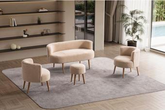 Barella Home Living Panda Çay Seti Koltuk Takımı,Berjer Ve Puf (Ofis Balkon Cafe Bahçe Salon Mobilyası) (4) Lü Takım