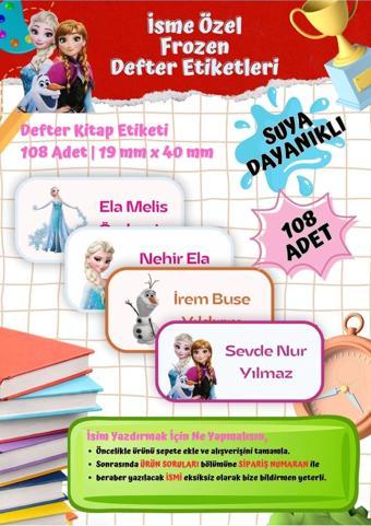 Elsa Frozen Okul Etiketi Defter Etiketi Kitap Etiketi Kişiye Özel Suya Dayanıklı İsim Yazılabilien