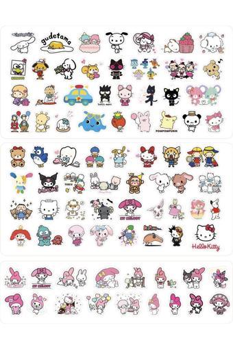 Sanrio Kuromi Hello Kitty My Melody Sticker Etiket Set 3 Sayfa 81 Adet Etiket