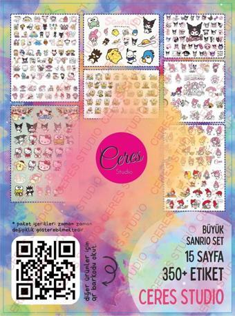 Sanrio Sticker Set Hello Kitty Kuromi 15 Syf 350 Ad. Planlayıcı Bullet Journal Telefon Vb. Etiket