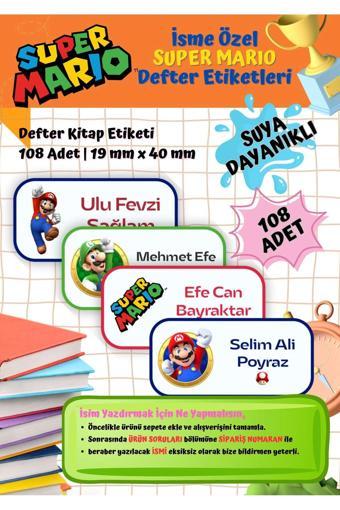 Süper Mario Etiketi Defter Etiketi Kitap Etiketi Kişiye Özel Suya Dayanıklı İsim Yazılabilien