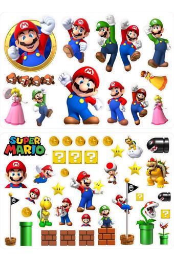 Super Mario Sticker 1cm Ile 5cm Arası 2 Sayfa 50 Adet Etiket