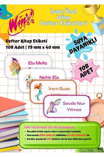Winx Okul Etiketi Defter Etiketi Kitap Etiketi Kişiye Özel Suya Dayanıklı İsim Yazılabilien