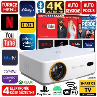 Vankyo Leisure L570B Smart TV 4K Destekli Projeksiyon Cihazı +Auto Focus+Auto Keystone+6G WiFi+5.2 Bluetooth
