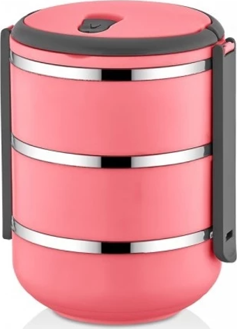 Penguen PNG-6002 Paslanmaz Yemek Termosu 3 Katlı Pembe - sefer tası