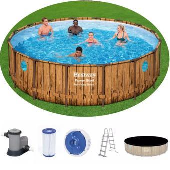 Bestway 56977 Prefabrik Aile Havuzu Rattan Desen 549x122cm Merdiven Örtü Filtre Set
