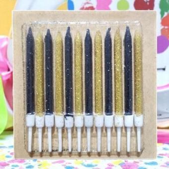DOĞUM GÜNÜ PASTA MUMU GOLD SİYAH 12 ADET SİMLİ  MUM 10 CM KUTLAMA MUMU