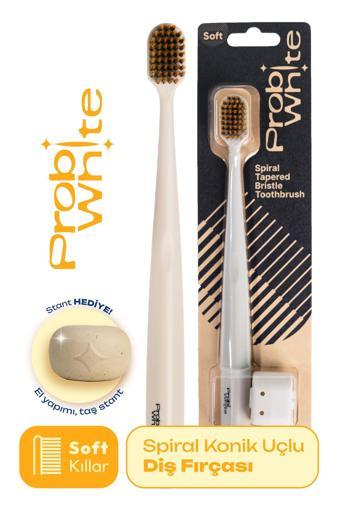 Probiwhite Spiral Uçlu Doğal Vegan Diş Fırçası El Yapımı Stant Hediye