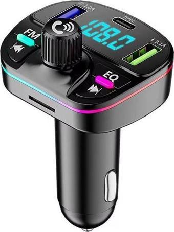 GA04 PD20W Qualcomm 3.0 Hızlı Şarj Aleti RGB Renkli FM Transmitter MP3 Çalar Bluetooth 5.3 Çakmaklık