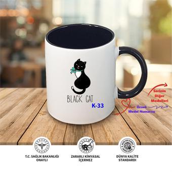 Siyah Kedili Siyah Kupa, İçi ve Kulp Siyah Hediyelik Kupa K Serisi (100 Model)