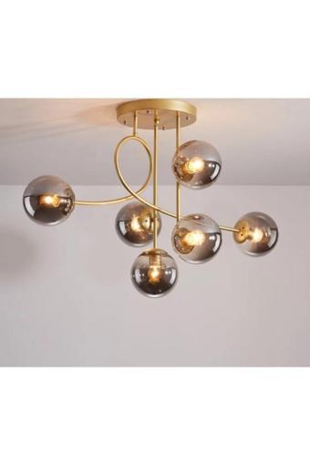 Jade 6'lı Salon - Mutfak - Yatak Odası Özel Tasarım Modern Gold Renkli Füme Glop Camlı Avize