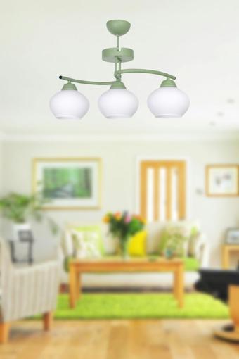 Fuji Modern Tasarım Antre Hol Mutfak Salon Çocuk Odası  Yeşil Renk Beyaz Camlı 3 lü Avize