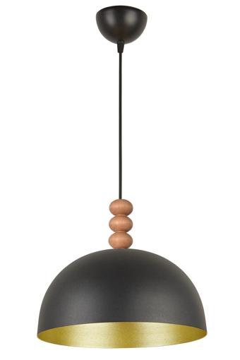 Neo Modern Tasarım Ahşap Detaylı Metal Cafe - Mutfak Siyah Renk Tekli Avize (28 CM)