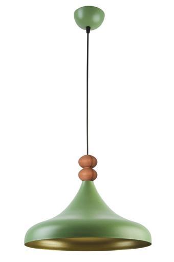 Nil Modern Tasarım Ahşap Detaylı Metal Cafe - Mutfak Yeşil Renk Tekli Avize (35 CM)