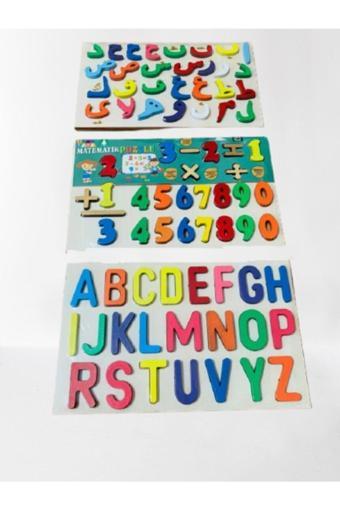 Türk Toys Ahşap Bultak 3'Ü Bir Arada Set Alfabe-İşlemler-Arapça Eğitici Puzzle Yapboz