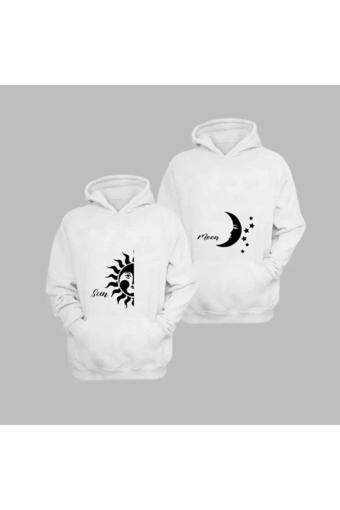 Butik Ayvitrin Sevgili Kombini Çift Unicex Baskılı Sweatshirt Beyaz