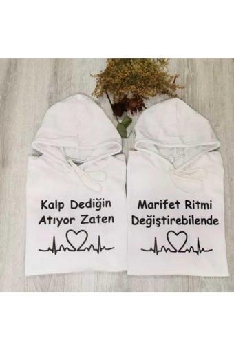 Butik Ayvitrin Sevgili Kombini Çift Unicex Baskılı Iki Iplik Sweatshirt Beyaz