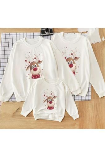 Butik Ayvitrin Aile Yılbaşı Baskılı Sweatshirt 2 İplik Aile Kombini Oluşturma