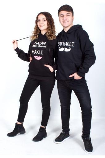 Bav Butik Ayvitrin Sevgili Kombini Çift Baskılı Sweatshirt Siyah