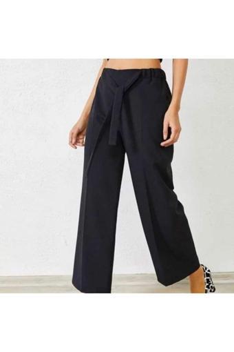 Bav Butik Ayvitrin Kadın Kemerli Double Paça Pantolon Siyah
