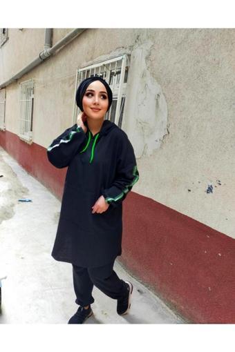 Bav Butik Ayvitrin Tesettür Siyah Yeşil Fosforlu Eşofman Takımı