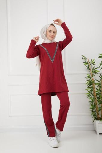 Bav Butik Ayvitrin V Yaka Tesettür Ikili Takım Bordo