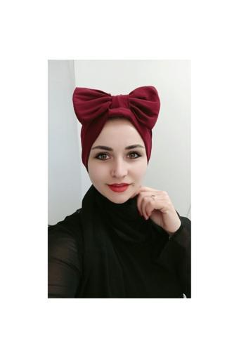 Bav Butik Ayvitrin Kadın Tesettür Fiyonklu Çift Taraflı Bone Bordo