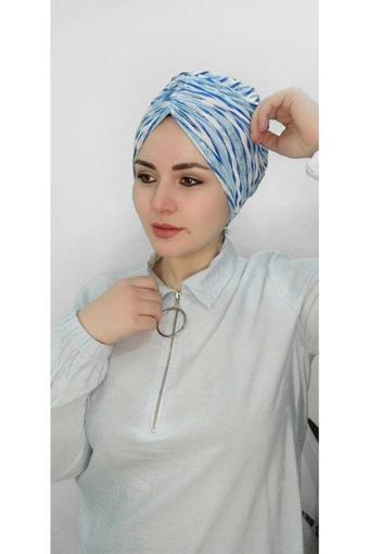 Bav Butik Ayvitrin Kadın Tesettür Simli Büzgülü Trend Bone Su Mavisi