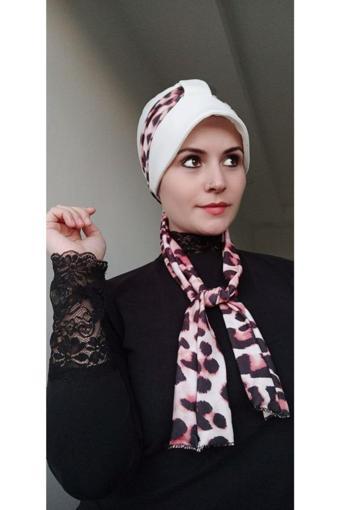 Bav Butik Ayvitrin Kadın Leopar Atkı Bone Ekru
