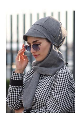 Bav Butik Ayvitrin Kadın Tesettür Kaşe Tarz Moda Tasarım Atkılı Bone Füme