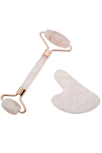 Sertifikalı Pembe Kuvars Masaj Taşı Roller Ve Pembe Kuvars Taşı Gua Sha (kalp Tasarımlı) Set