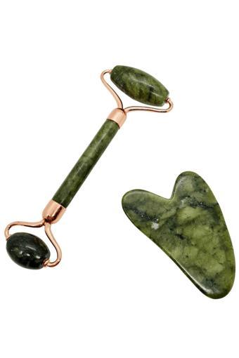 Sertifikalı Yeşim Masaj Taşı Roller Ve Yeşim Taşı Gua Sha (KALP TASARIMLI) Set