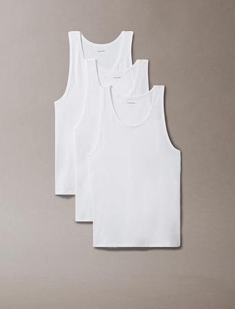 Calvin Klein Erkek Beyaz 3'lü Paket Lounge Tank Atlet  LV00NB4184-100