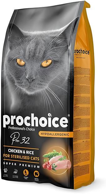 Pro Choice 32 Tavuklu ve Pirinçli Düşük Tahıllı Kısırlaştırılmış Kedi Maması 15 kg