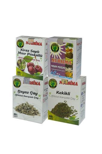 Nursima Beyaz Çaylı Bitki Çayı Seti 4 Adet X 40 Lı