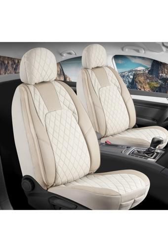 Volkswagen EOS Uyumlu Lüx Yarı Deri Oto Koltuk Kılıfı Ön Arka Takım Chester Bej