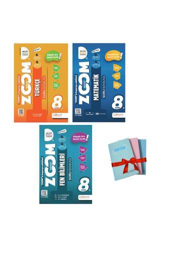 Günay Yayınları 8.Sınıf Zoom Serisi Fen Bilimleri + Matematik + Türkçe Soru Bankası (1 Adet Not Defteri Hediye) - Günay Yayınları