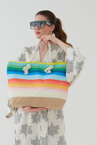 Bakacstore Kadın Kumaş Yumuşak Saplı Plaj Çantası Çok Renkli