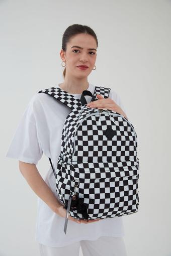 Bakacstore Unisex Su Geçirmez  Damalı Kumaş Ortaokul, Lise, Okul Sırt Çantası , Anahtarlık Hediyeli Bergamo