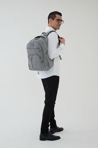Rosso Collina Unisex İmperteks Kumaş Su Geçirmez Büyük Boy Çok Gözlü Gri Seyahat Sırt Çantası Okul Çantası