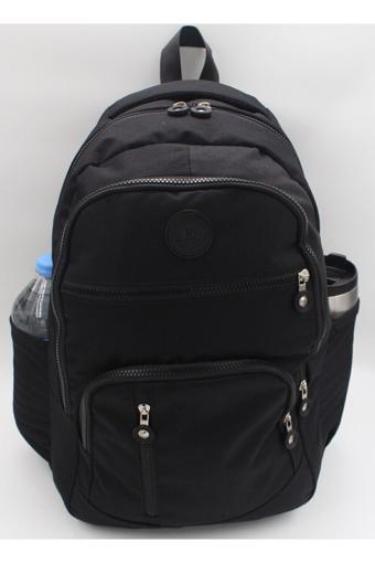 Rosso Collina Unisex İmperteks Kumaş Su Geçirmez Büyük Boy Çok Gözlü Siyah Seyahat Sırt Çantası Okul Çantası
