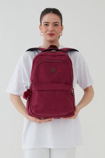 Rosso Collina Unisex Krinkıl Su Geçirmez Kumaş Büyük Boy Çok Gözlü Okul Seyahat Sırt Çantası Bordo