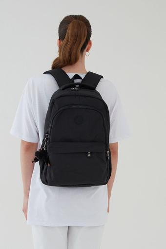 Rosso Collina Unisex Siyah Su Geçirmez Kumaş Büyük Boy Çok Gözlü Okul Seyahat Sırt Çantası Siyah