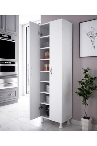 Alesta Life 2 Kapaklı 8 Raflı Mutfak Dolabı Banyo Dolabı Çok Amaçlı Dolap Beyaz 50x32x172 cm