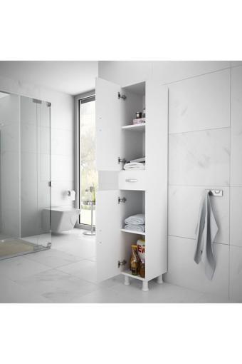 Alesta Life 2 Kapaklı Çekmeceli Mutfak Dolabı Banyo Dolabı Çok Amaçlı Dolap Beyaz 30x34x175 cm
