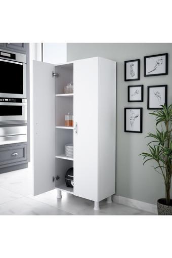 Alesta Life 2 Kapaklı 4 Raflı Mutfak Dolabı Banyo Dolabı Çok Amaçlı Dolap Beyaz 60x32x140 cm
