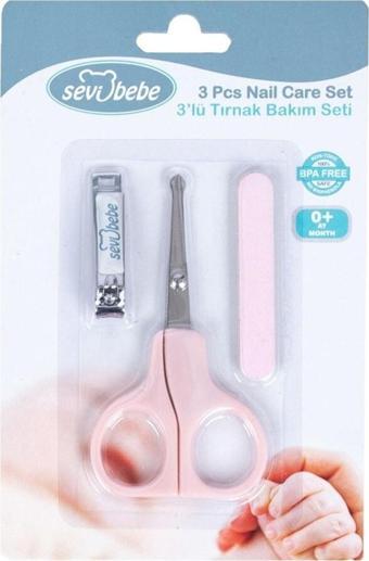 Sevi Bebe 3'lü Tırnak Bakım Seti - Tırnak Makası Çıtçıt Tırnak Makası Törpü - Pembe
