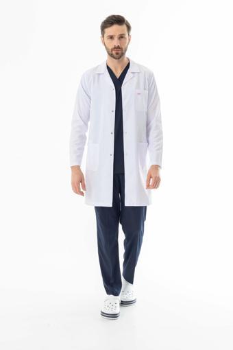 Spor Yaka Uzun Boy Erkek Doktor Önlüğü Alpaka Kumaş Beyaz (BEO102)