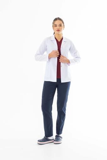 Spor Yaka Kulplu Kadın Doktor Önlüğü Alpaka Kumaş Ceket Boy (BKO005)