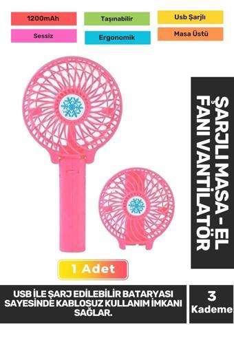 Sessiz 3 Kademeli Hafif Kablosuz 1200mAh Pervaneli Taşınabilir Usb Şarjlı Masa El Fanı Vantilatör